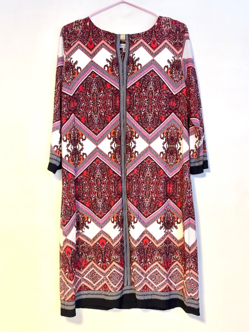 Sandra Darren Quarter Sleeve Knee Length Sheath Dress Baroque Chevron Womens 10